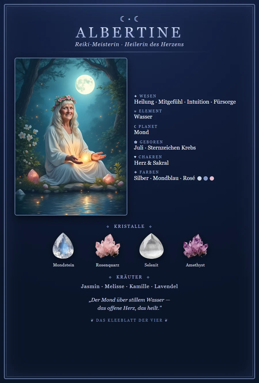 Karte von Albertine — Reiki-Meisterin, Heilerin des Herzens